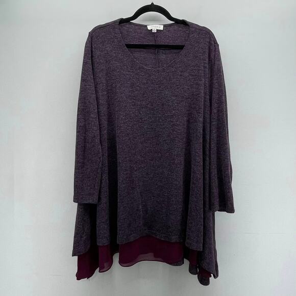 Umgee Dark Purple Plum Layered Rayon Soft Sweater Boho Tunic Swing Dress - Picture 1 of 7